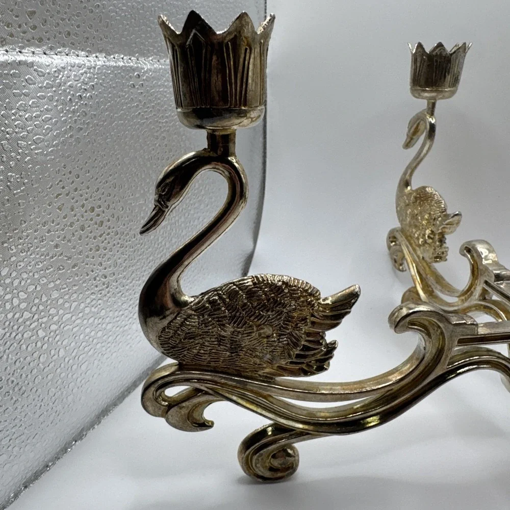 Vintage Silver Plated Swan Candelabra 4 Arm Candle Holder G.B. Reg No 1033795